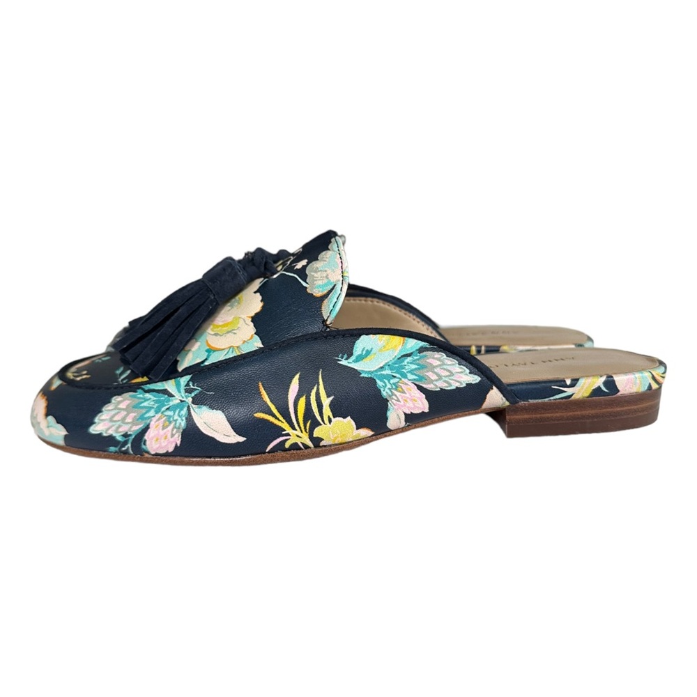 Ann Taylor Floral Leather Loafers Double Tassel Mules Low Heel Slides Size 5 - Picture 4 of 10